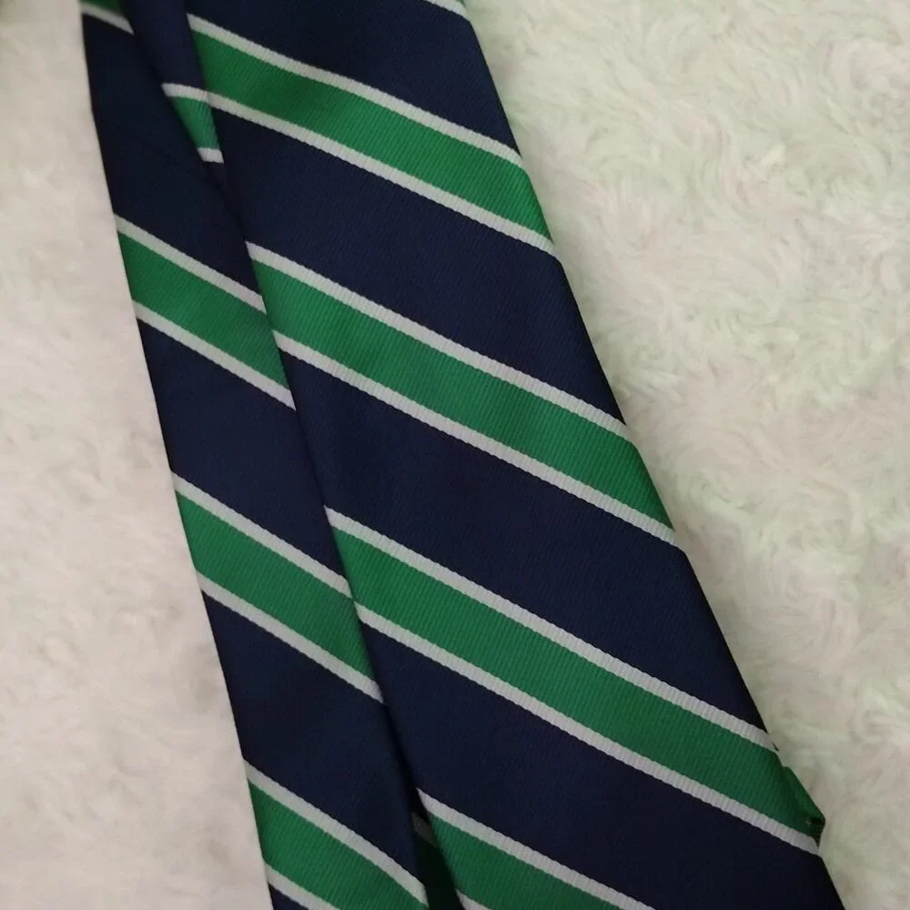 Knottery New York Navy Green Striped Tie Classic Diagonal Stripe Dress Necktie - Picture 8 of 9